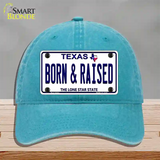 Born and Raised Texas Novelty License Plate Hat Unconstructed Cotton / Lake Blue