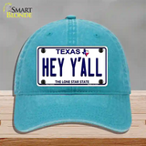 Hey Yall Texas Novelty License Plate Hat Unconstructed Cotton / Lake Blue