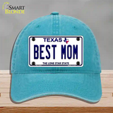 Best Mom Texas Novelty License Plate Hat Unconstructed Cotton / Lake Blue