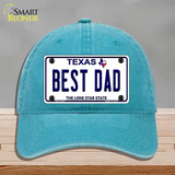 Best Dad Texas Novelty License Plate Hat Unconstructed Cotton / Lake Blue