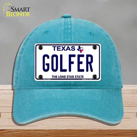 Golfer Texas Novelty License Plate Hat Unconstructed Cotton / Lake Blue