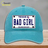 Bad Girl Texas Novelty License Plate Hat Unconstructed Cotton / Lake Blue