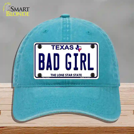 Bad Girl Texas Novelty License Plate Hat Unconstructed Cotton / Lake Blue