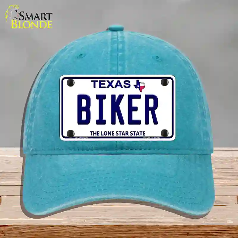 Biker Texas Novelty License Plate Hat Unconstructed Cotton / Lake Blue