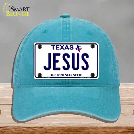 Jesus Texas Novelty License Plate Hat Unconstructed Cotton / Lake Blue