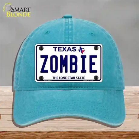 Zombie Texas Novelty License Plate Hat Unconstructed Cotton / Lake Blue