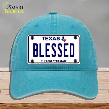 Blessed Texas Novelty License Plate Hat Unconstructed Cotton / Lake Blue