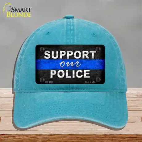 Support Our Police Novelty License Plate Hat Unconstructed Cotton / Lake Blue