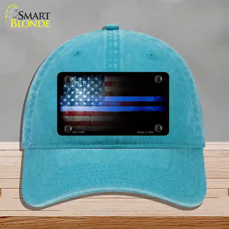 American Flag Police Novelty License Plate Hat Unconstructed Cotton / Lake Blue