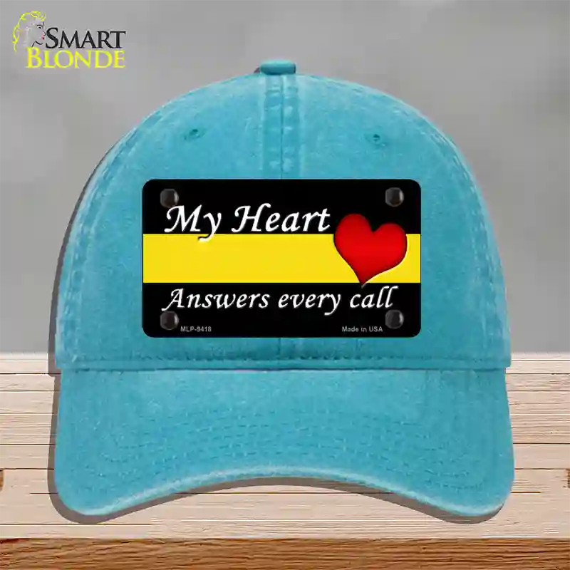 My Heart Answers Every Call Novelty License Plate Hat Unconstructed Cotton / Lake Blue