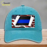 Thin Blue Line Scroll Novelty License Plate Hat Unconstructed Cotton / Lake Blue