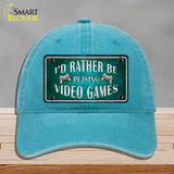 Rather Play Video Games Novelty License Plate Hat Unconstructed Cotton / Lake Blue