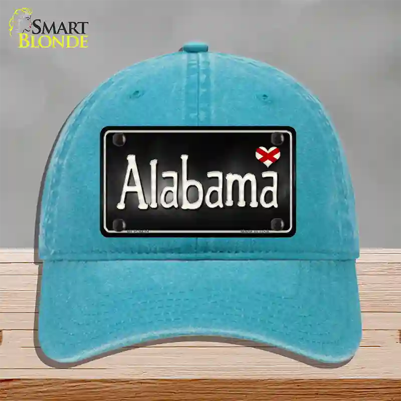 Alabama Flag Script Novelty License Plate Hat Unconstructed Cotton / Lake Blue