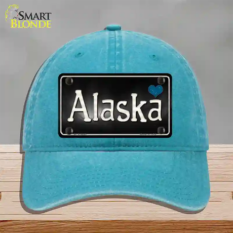 Alaska Flag Script Novelty License Plate Hat Unconstructed Cotton / Lake Blue