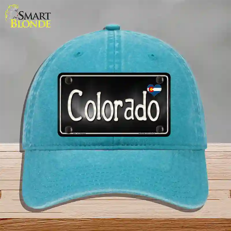 Colorado Flag Script Novelty License Plate Hat Unconstructed Cotton / Lake Blue