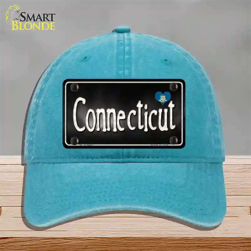 Connecticut Flag Script Novelty License Plate Hat Unconstructed Cotton / Lake Blue