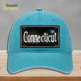 Connecticut Flag Script Novelty License Plate Hat Unconstructed Cotton / Lake Blue