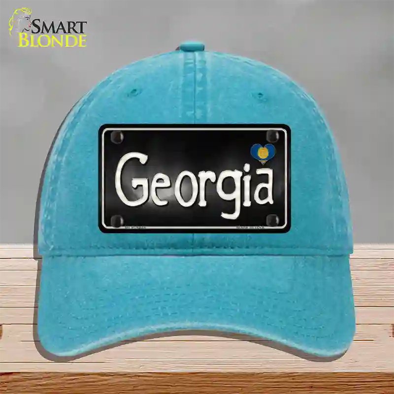 Georgia Flag Script Novelty License Plate Hat Unconstructed Cotton / Lake Blue