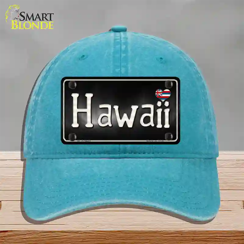 Hawaii Flag Script Novelty License Plate Hat Unconstructed Cotton / Lake Blue