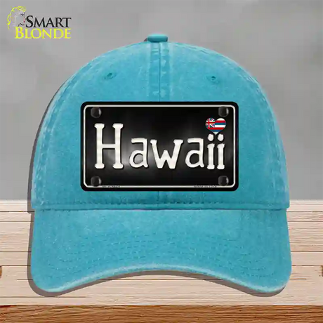 Hawaii Flag Script Novelty License Plate Hat Unconstructed Cotton / Lake Blue