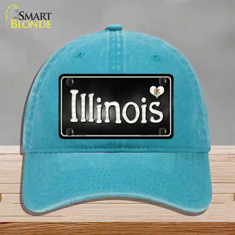 Illinois Flag Script Novelty License Plate Hat Unconstructed Cotton / Lake Blue