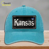 Kansas Flag Script Novelty License Plate Hat Unconstructed Cotton / Lake Blue