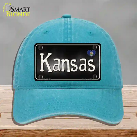 Kansas Flag Script Novelty License Plate Hat Unconstructed Cotton / Lake Blue