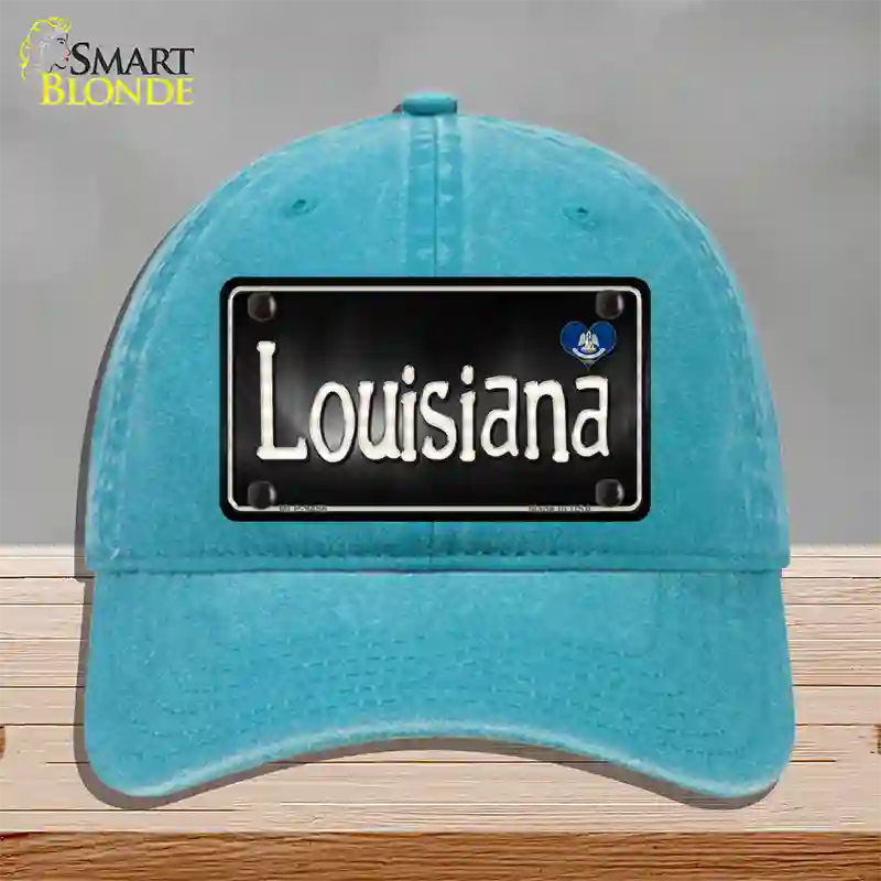 Louisiana Flag Script Novelty License Plate Hat Unconstructed Cotton / Lake Blue