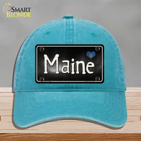 Maine Flag Script Novelty License Plate Hat Unconstructed Cotton / Lake Blue