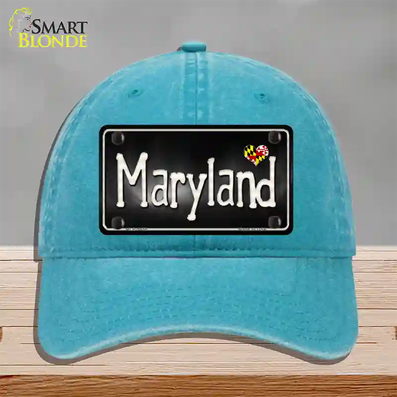 Maryland Flag Script Novelty License Plate Hat Unconstructed Cotton / Lake Blue