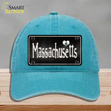 Massachusetts Flag Script Novelty License Plate Hat Unconstructed Cotton / Lake Blue