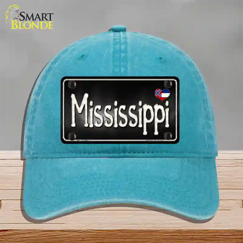 Mississippi Flag Script Novelty License Plate Hat Unconstructed Cotton / Lake Blue