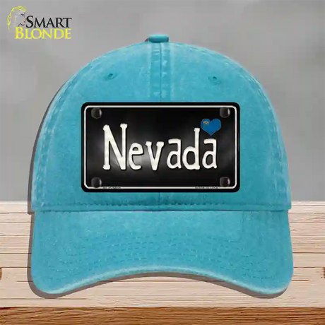 Nevada Flag Script Novelty License Plate Hat Unconstructed Cotton / Lake Blue