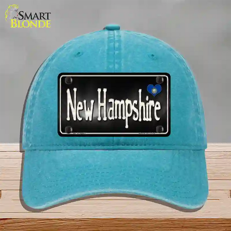 New Hampshire Flag Script Novelty License Plate Hat Unconstructed Cotton / Lake Blue