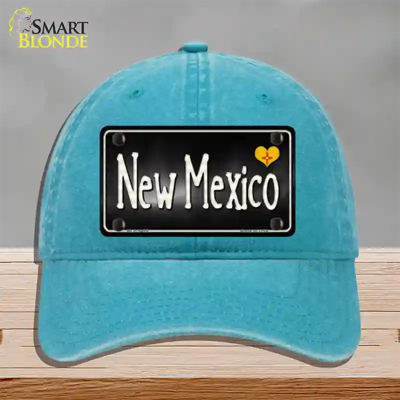 New Mexico Flag Script Novelty License Plate Hat Unconstructed Cotton / Lake Blue