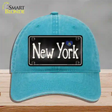 New York Flag Script Novelty License Plate Hat Unconstructed Cotton / Lake Blue