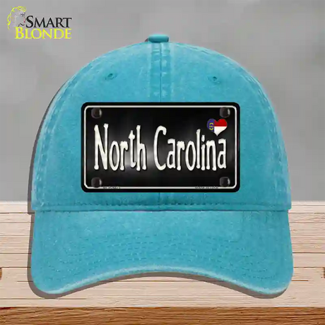 North Carolina Flag Script Novelty License Plate Hat Unconstructed Cotton / Lake Blue