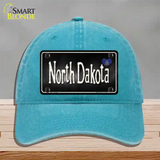 North Dakota Flag Script Novelty License Plate Hat Unconstructed Cotton / Lake Blue