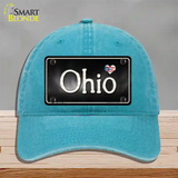 Ohio Flag Script Novelty License Plate Hat Unconstructed Cotton / Lake Blue