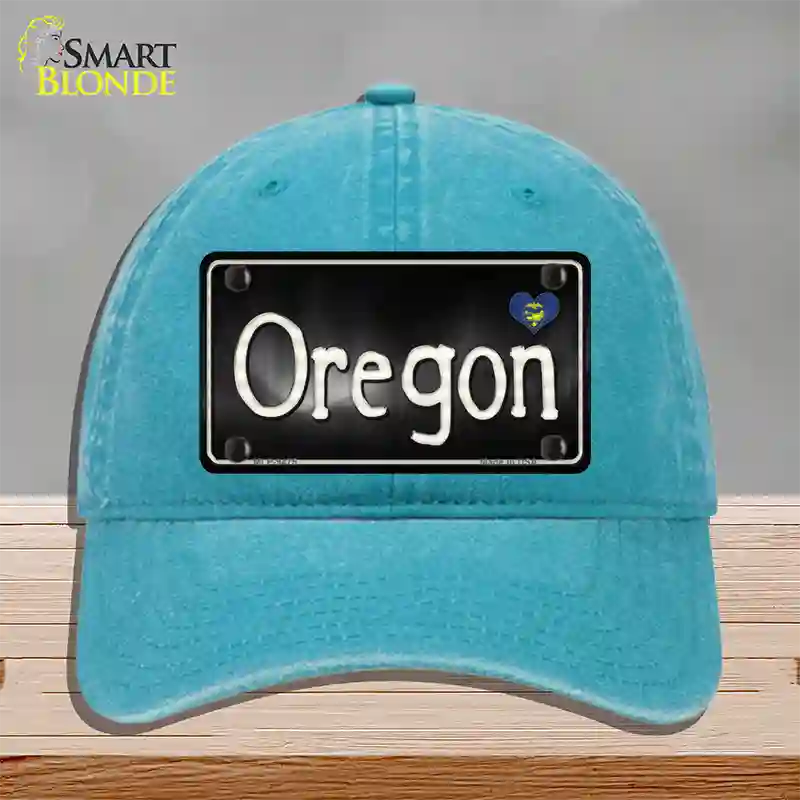 Oregon Flag Script Novelty License Plate Hat Unconstructed Cotton / Lake Blue