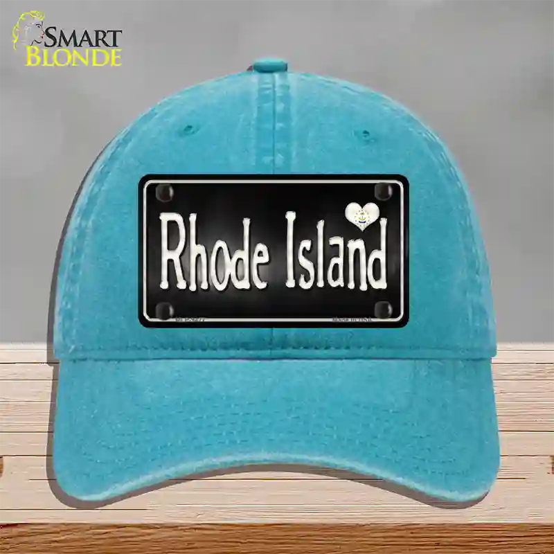 Rhode Island Flag Script Novelty License Plate Hat Unconstructed Cotton / Lake Blue