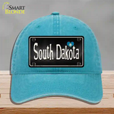 South Dakota Flag Script Novelty License Plate Hat Unconstructed Cotton / Lake Blue