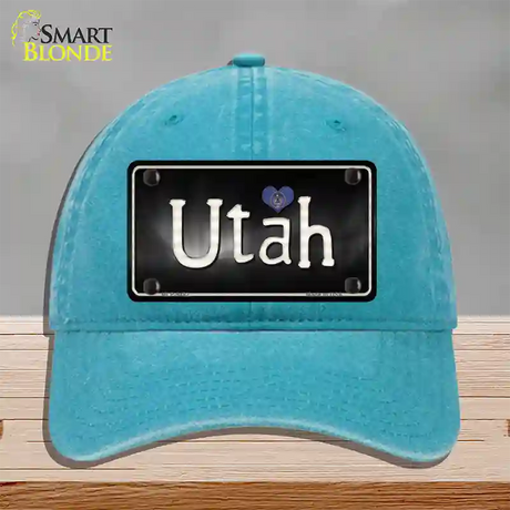 Utah Flag Script Novelty License Plate Hat Unconstructed Cotton / Lake Blue