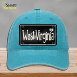 West Virginia Flag Script Novelty License Plate Hat Unconstructed Cotton / Lake Blue