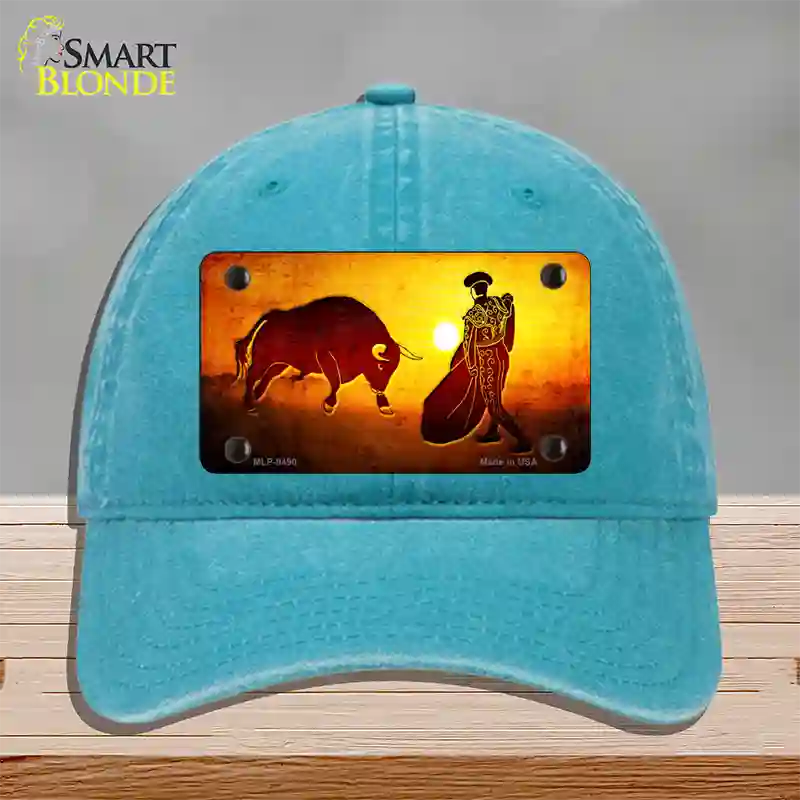 Bullfight With Sun Novelty License Plate Hat Unconstructed Cotton / Lake Blue