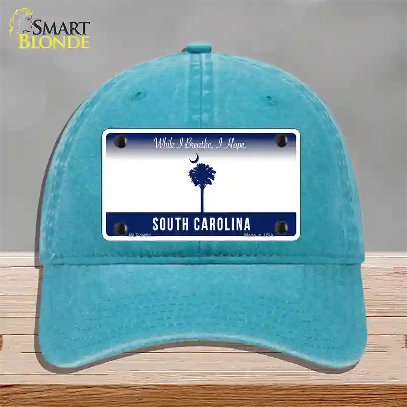 South Carolina I Breathe Blank Novelty License Plate Hat Unconstructed Cotton / Lake Blue