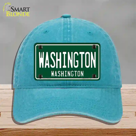 Washington Vintage Green Novelty License Plate Hat Unconstructed Cotton / Lake Blue