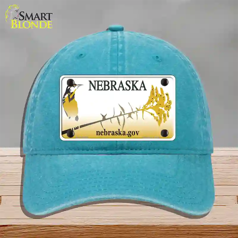 Nebraska Blank Novelty License Plate Hat Unconstructed Cotton / Lake Blue