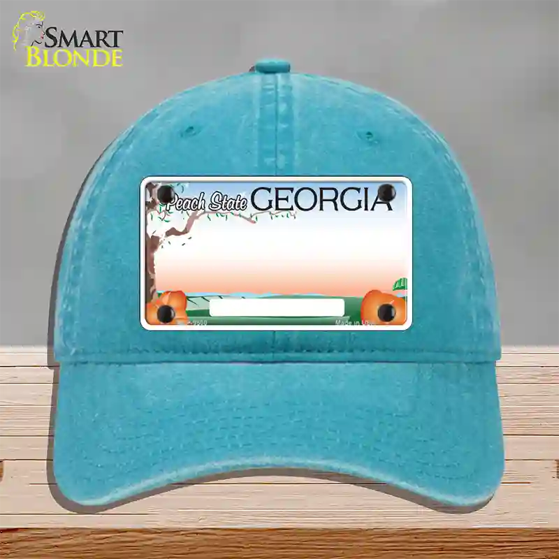 Georgia Peach Blank Novelty License Plate Hat Unconstructed Cotton / Lake Blue