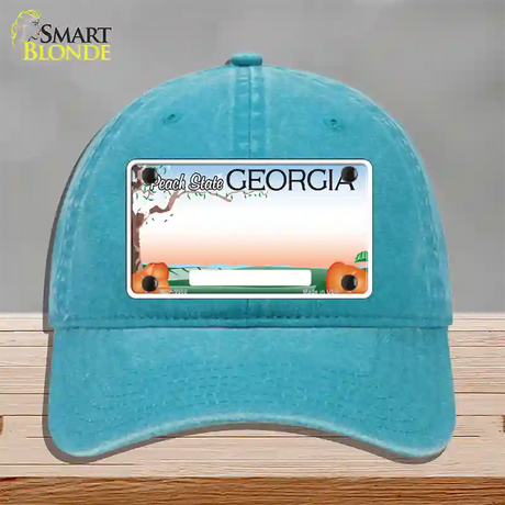 Georgia Peach Blank Novelty License Plate Hat Unconstructed Cotton / Lake Blue